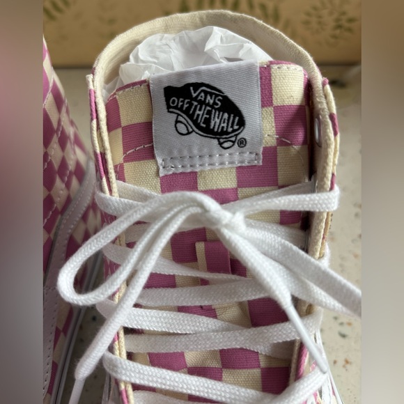 Vans Pink & Cream Checkerboard High Top Sneakers - Picture 11 of 15